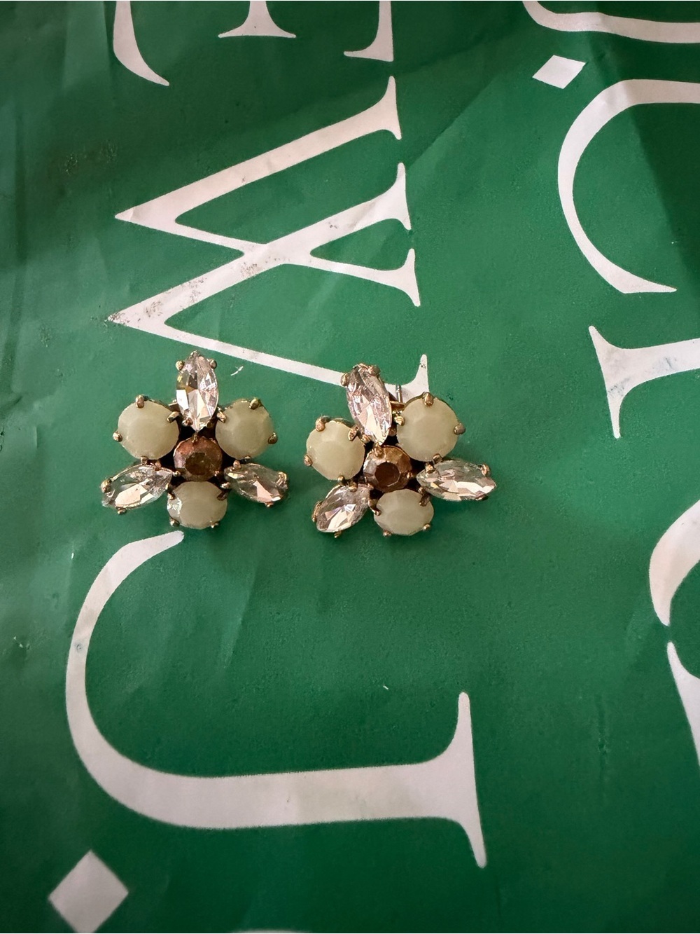 J. Crew Cream and Clear Crystal Flower Stud Earrings
